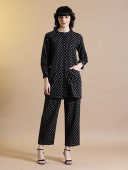 STYLEBAAZI - Black Pure Cotton Printed Kurti and Pant (Set of 2)