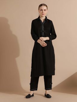 STYLEBAAZI - Black Solid A-Line Kurta and Pant (Set of 2)