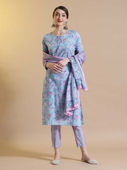STYLEBAAZI - Floral Print Straight Kurta and Pant with Dupatta (Set of 3)