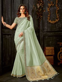 Odette - Sea Green Tissue Designer Saree with Unstitched Blouse