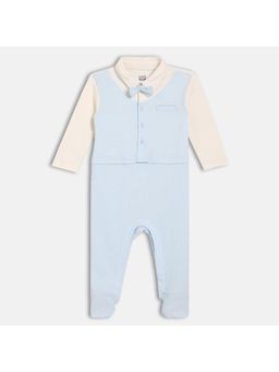 MINI KLUB - Blue Cotton Full Sleeves Solid Romper