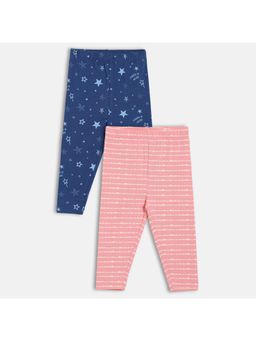 MINI KLUB - Pink & Blue Cotton Stars Printed & Striped Pants (Pack of 2)