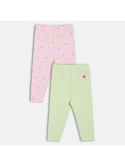 MINI KLUB - Pink & Green Cotton Solid & Polka Dots Printed Pants (Pack of 2)