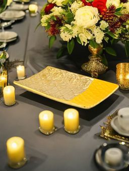 At Home by Nilkamal - Polka Dot Rectangular Decorative Platter -Mustard & Gold