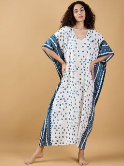 The Kaftan Company - Tribal Dreams Blue And White Geometric Kaftan