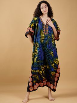 The Kaftan Company - Blue Animal Print Fusion Kaftan
