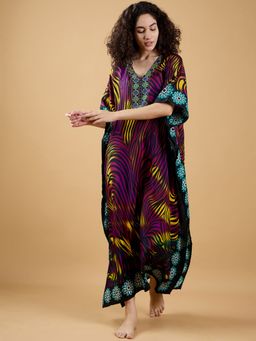 The Kaftan Company - Purple Animal Print Fusion Kaftan