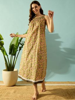 The Kaftan Company - Yellow Petals Cotton Night Dress