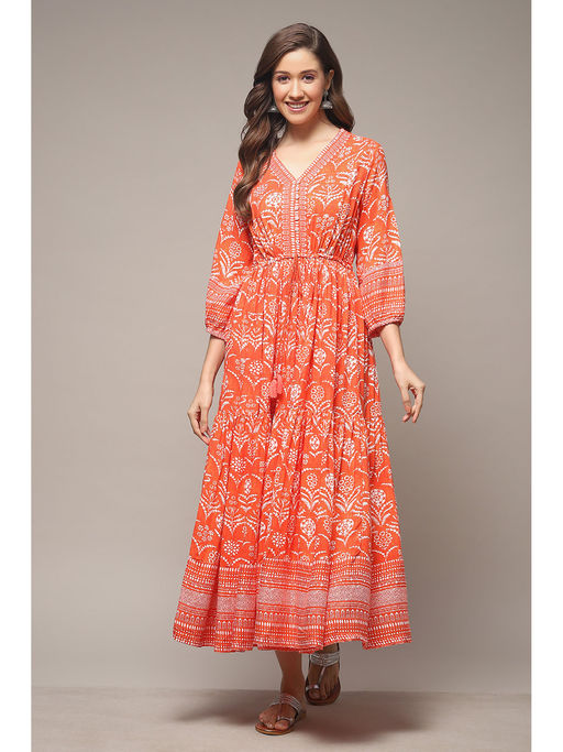 biba orange dress Buy Biba Womens Orange Printed Rayon Tired Dress Online