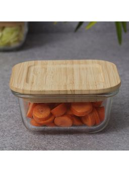 HomeTown - Robust Glass Square Container with Bamboo Lid 320 ml in Transparent