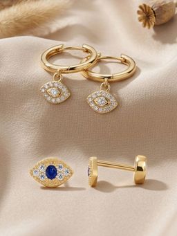 AQUASTREET - 14K Plated Antitarnish Evil Eye Stud And Drops Earrings (Pack of 2)