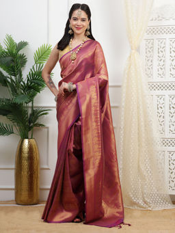 Dress & Dazzle - Wine Kanjivaram Saree with Unstitched Blouse