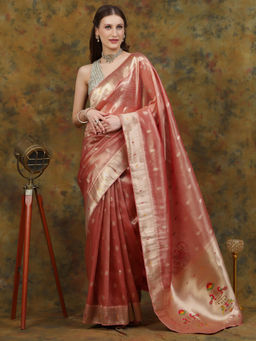 Dress & Dazzle - Pink Paithani Tissue with Unstitched Blouse