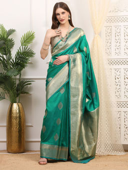Dress & Dazzle - Emerald Green Silk Saree with Unstitched Blouse