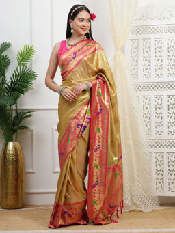 Dress & Dazzle - Gold Paithani Tissue Saree with Unstitched Blouse