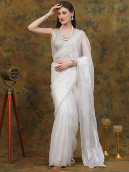Dress & Dazzle - White Organza Tissue Saree with Unstitched Blouse
