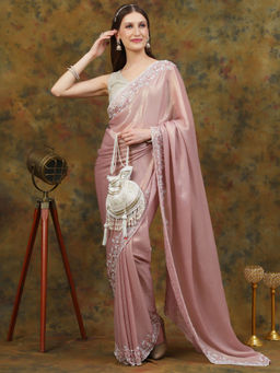 Dress & Dazzle - Rose Gold Shimmer Crepe Saree with Unstitched Blouse