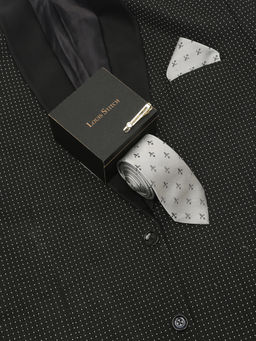 Louis Stitch - Mens Arrow Grey Silk Necktie Accessory Gift Set