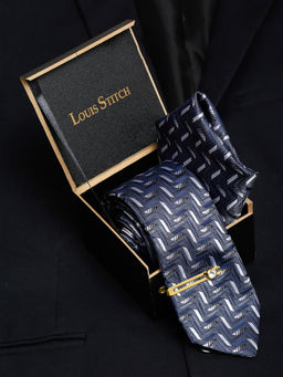 Louis Stitch - Mens Shadow Grey Silk Necktie Accessory Gift Set