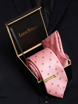 Louis Stitch - Mens Apricot Peach Silk Necktie Accessory Gift Set