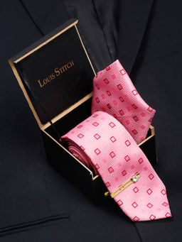 Louis Stitch - Mens Blush Peach Silk Necktie Accessory Gift Set