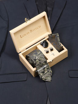 Louis Stitch - Mens Seaweed Green Silk Necktie Accessory Gift Set