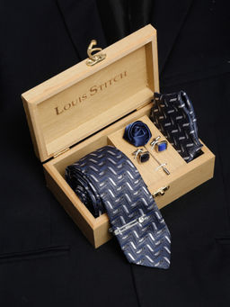 Louis Stitch - Mens Shadow Grey Silk Necktie Accessory Gift Set