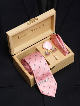 Louis Stitch - Mens Apricot Peach Silk Necktie Accessory Gift Set