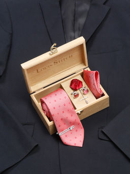 Louis Stitch - Mens Sea Pink Silk Necktie Accessory Gift Set