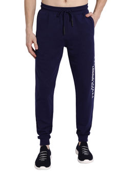 AM SWAN - Premium Cotton Printed Joggers In Navy Blue
