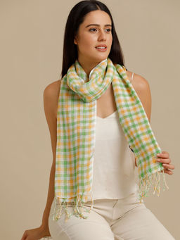 Linen Club - Green Checked Pure Linen Unisex Stole