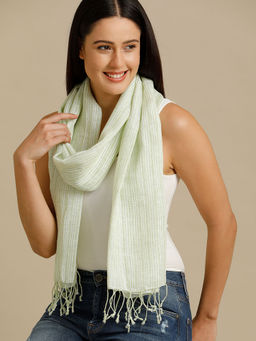 Linen Club - Green Striped Pure Linen Unisex Stole
