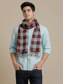 Linen Club - Maroon Checked Pure Linen Unisex Stole