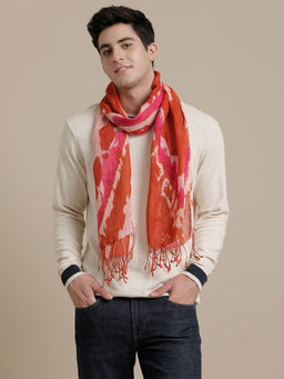 Linen Club - Red Printed Pure Linen Unisex Stole