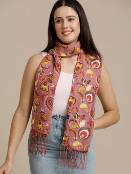 Linen Club - Pink Printed Pure Linen Unisex Stole