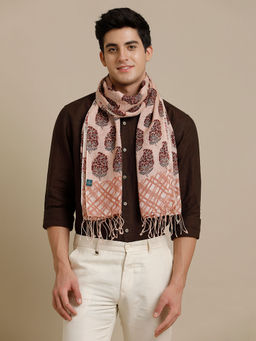 Linen Club - Pink Printed Pure Linen Unisex Stole