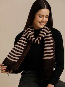 Linen Club - Brown Striped Pure Linen Unisex Stole