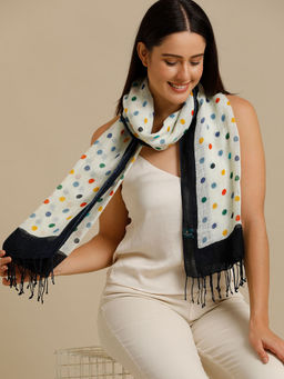 Linen Club - White Printed Pure Linen Unisex Stole