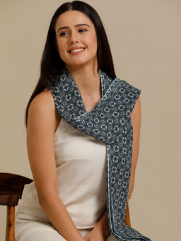 Linen Club - Blue Printed Pure Linen Unisex Stole