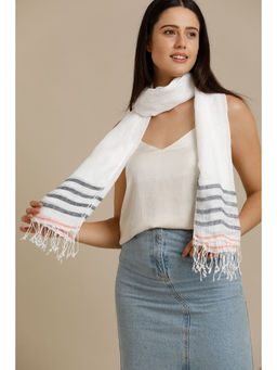 Linen Club - White Striped Pure Linen Unisex Stole