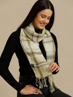 Linen Club - Brown Checked Pure Linen Unisex Stole