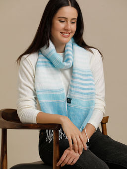 Linen Club - Blue Striped Pure Linen Unisex Stole