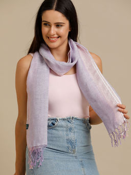 Linen Club - Purple Solid Pure Linen Unisex Stole