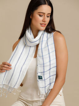 Linen Club - Blue Striped Pure Linen Unisex Stole