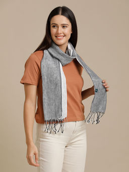 Linen Club - Grey Striped Pure Linen Unisex Stole