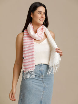 Linen Club - Red Striped Pure Linen Unisex Stole
