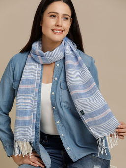 Linen Club - Blue Striped Pure Linen Unisex Stole