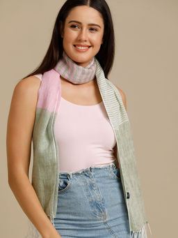 Linen Club - Green Striped Pure Linen Unisex Stole