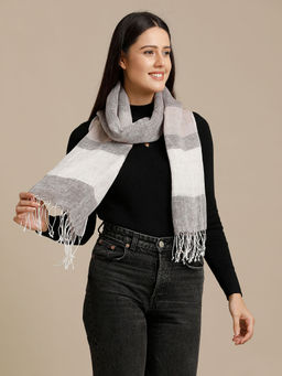 Linen Club - Grey Striped Pure Linen Unisex Stole