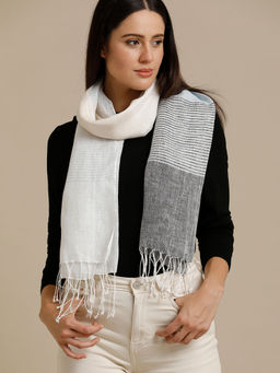 Linen Club - Grey Striped Pure Linen Unisex Stole